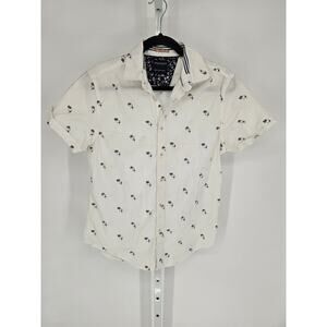 Denim & Flowers Mens Sz M Short Sleeve Button Up Shirt White Palm Tree Print
